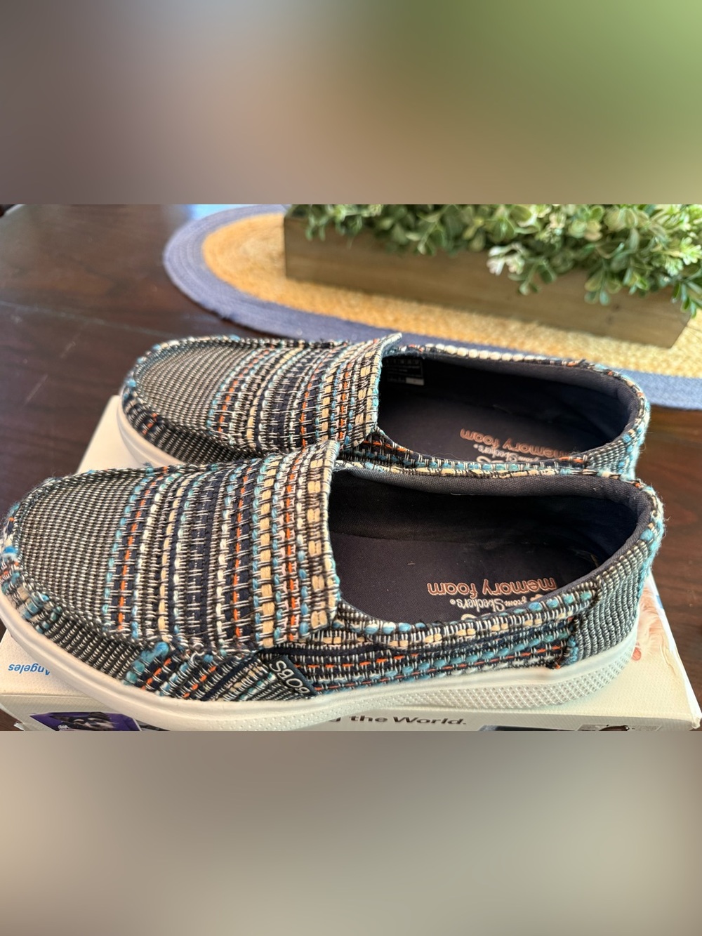 BOBS Skechers washable Moccasins Slip-On Beach Crush Navy multi Sz8